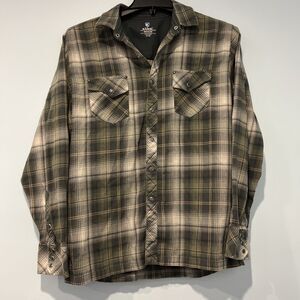KUHL Lowdown Flannel Shirt Mens MPearl Snap Plaid Green Outdoor Hike Western